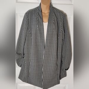 Alfani Black and White Gingham Buttonless Blazer with Balloon Sleeves